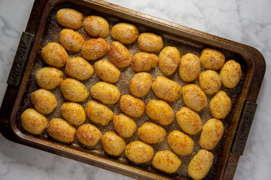 tray of cut potatoes