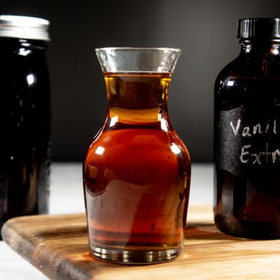 Homemade vanilla extract is beautiful, with little flecks of vanilla.