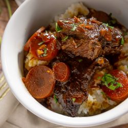 close up up brasied short ribs