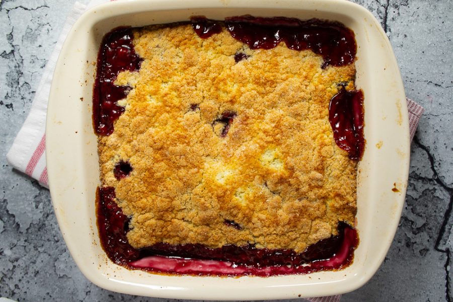 finished red wine cherry cobbler