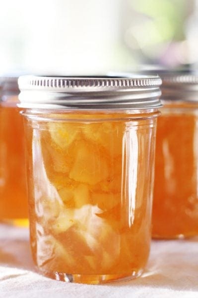 jar of citrus ginger pear preserves