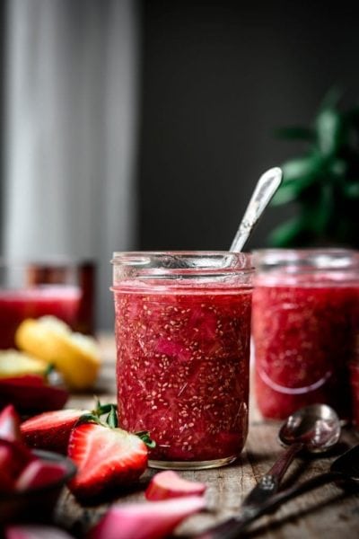 rhubarb chia compote in a jar