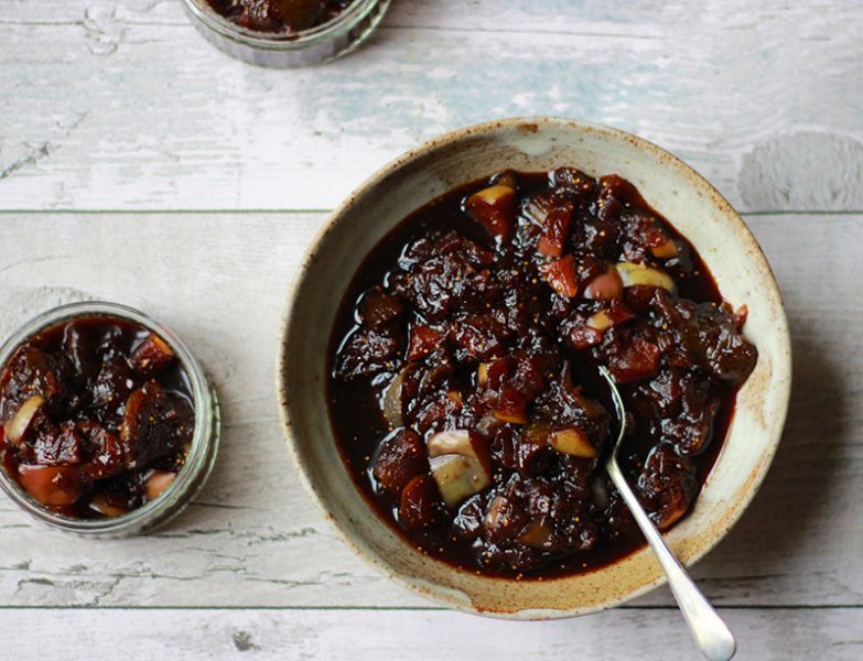 fig and apple balsamic chutney in a bowl