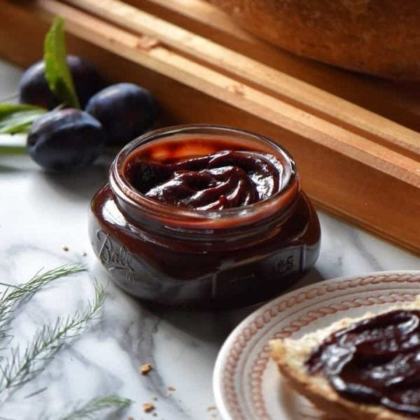 plum butter in a jar