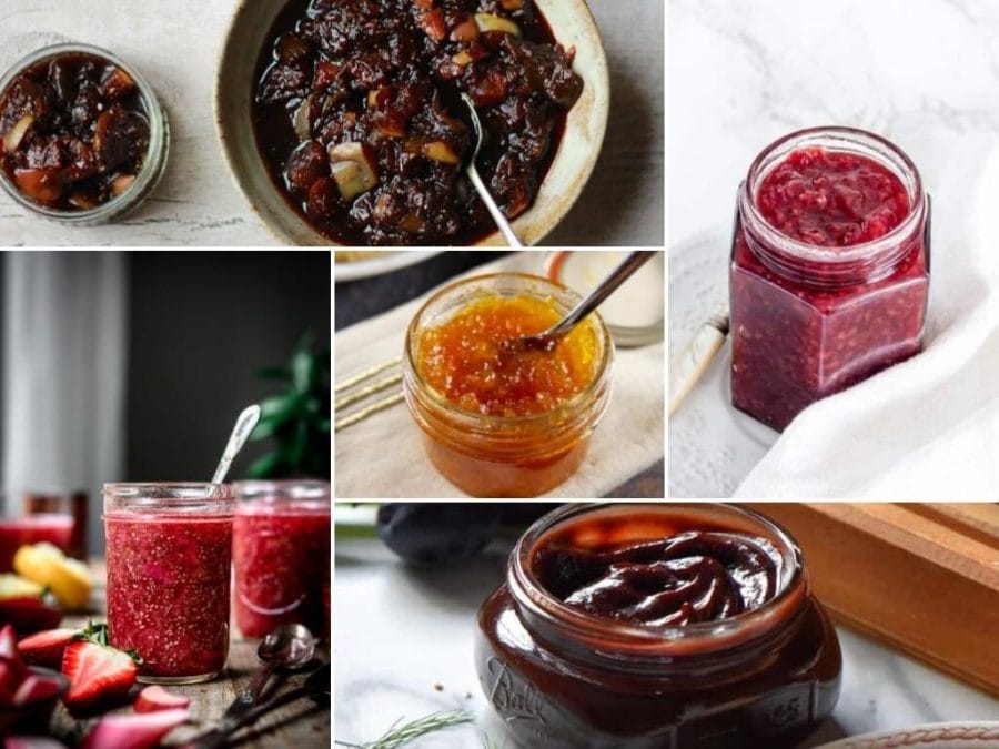 collage of various jams and jellies