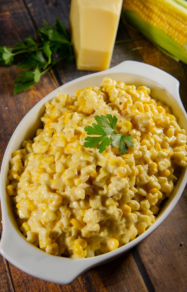 a bowl of creamed corn