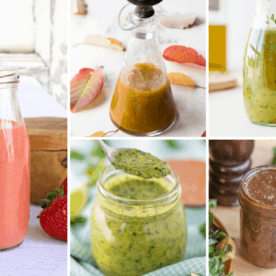 a collage of homemade vinaigrette dressings