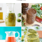 a collage of salad dressings