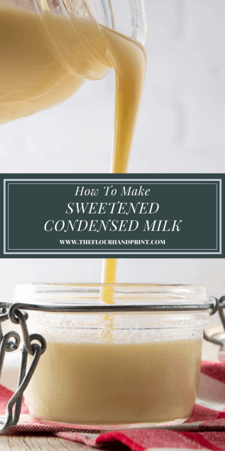 a mason jar pouring condensed milk into a glass jar