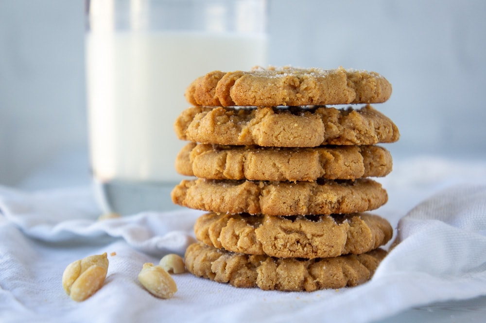 a stack of flourless peanut butter cookies