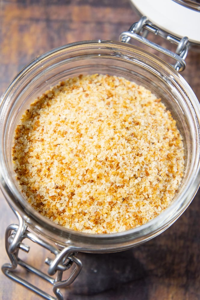 a jar of homemade bread crumbs