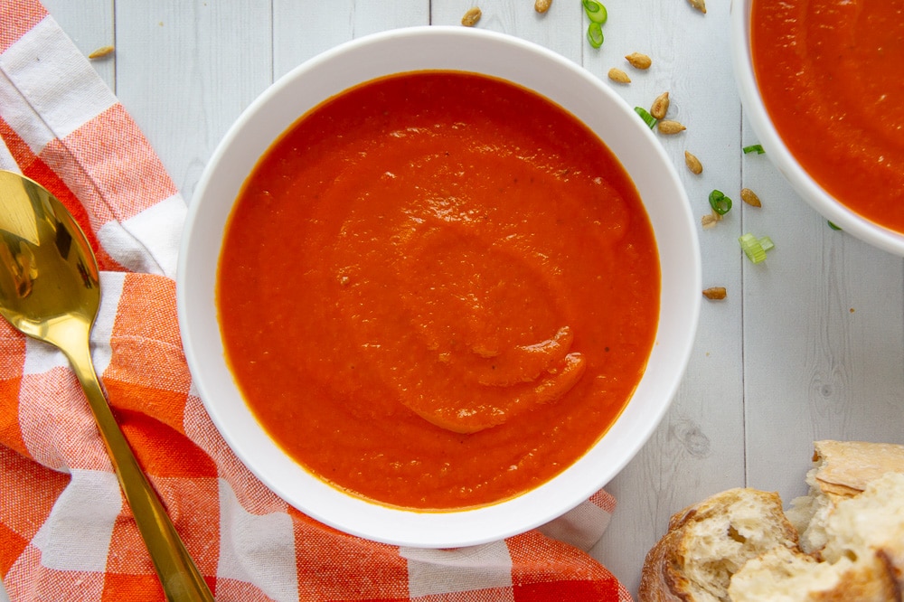 a bowl of creamy tomato soup