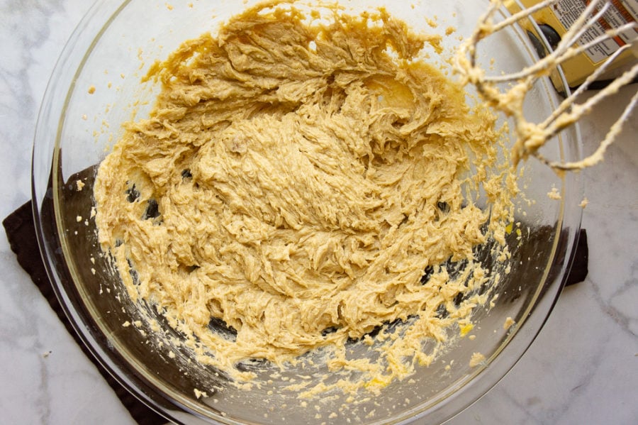brown sugar and white sugar creamed with butter and vanilla