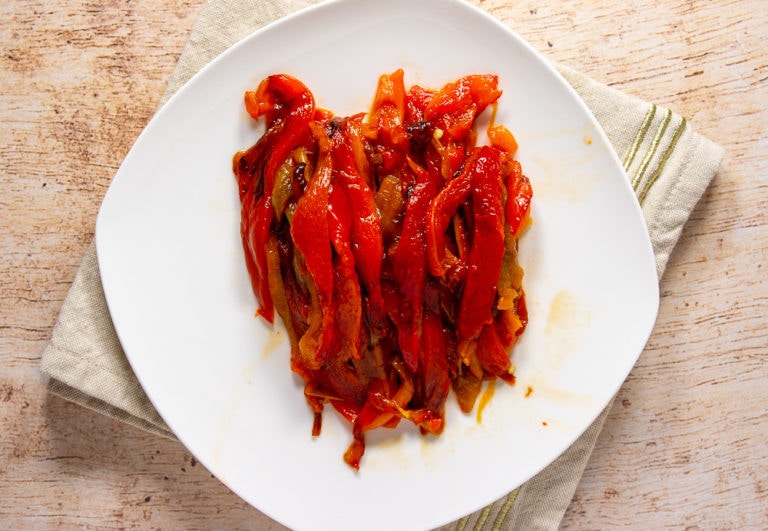 roasted red bell peppers on a plate