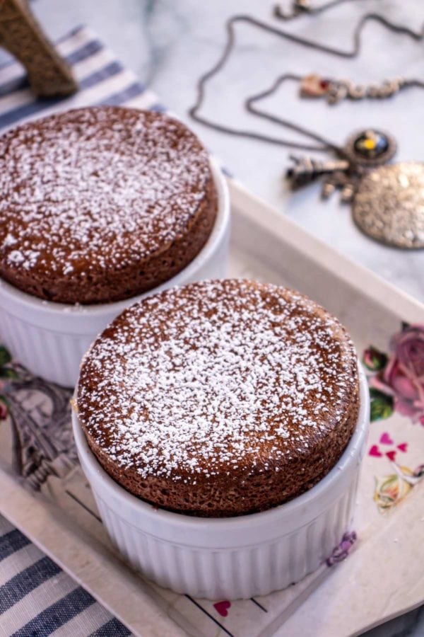 chocolate souffles dusted in powdered sugar