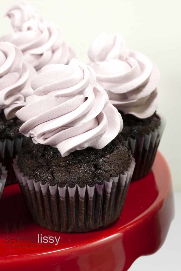 chocolate cupcakes with pink frosting