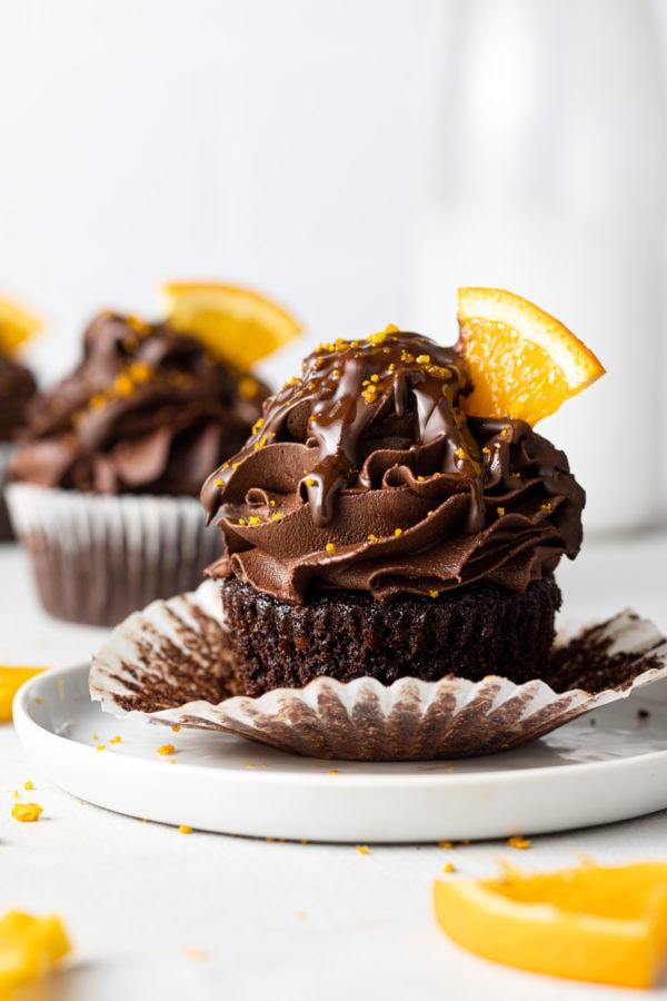 chocolate cupcakes with orange slices added