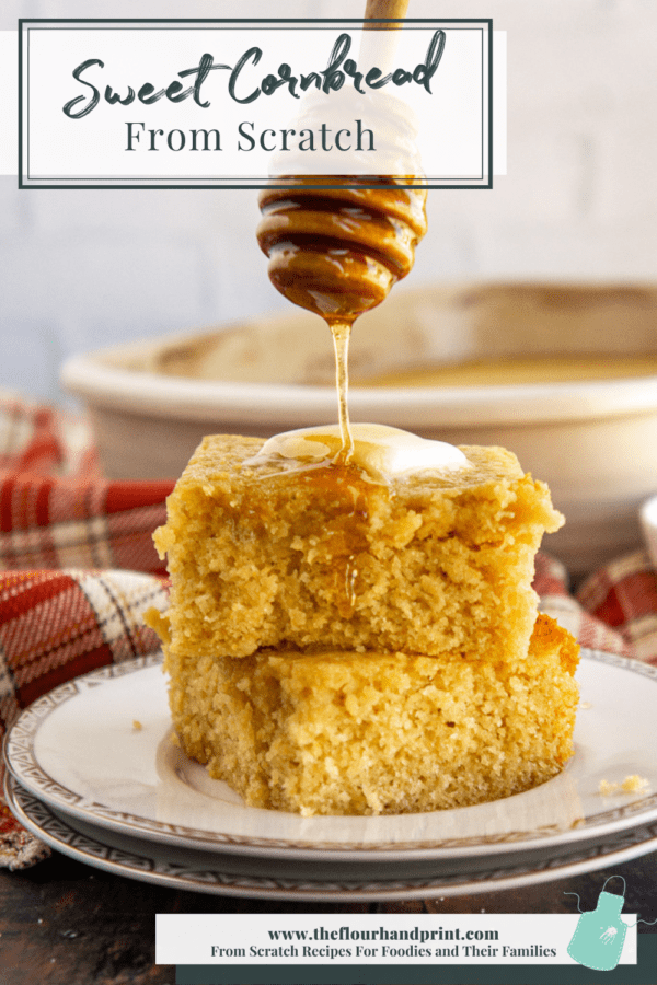 a stack of honey butter cornbread