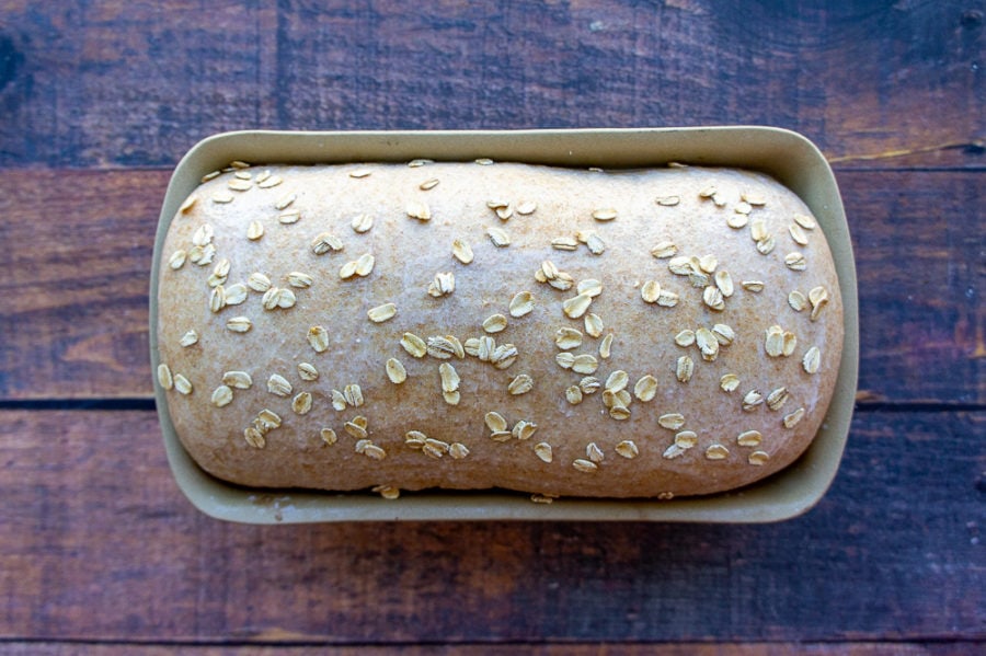 a risen honey wheat bread loaf