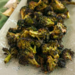 garlic roasted broccoli on a platter