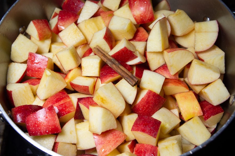 diced apples in a pot