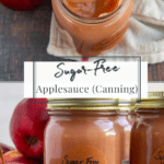 an open jar of applesauce and a closed jar with fresh apples