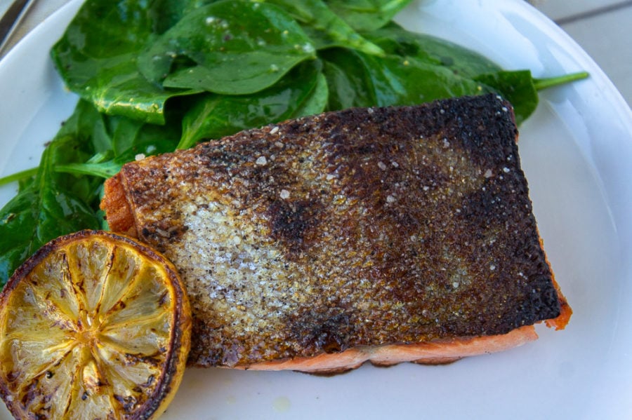 cooked cast iron salmon