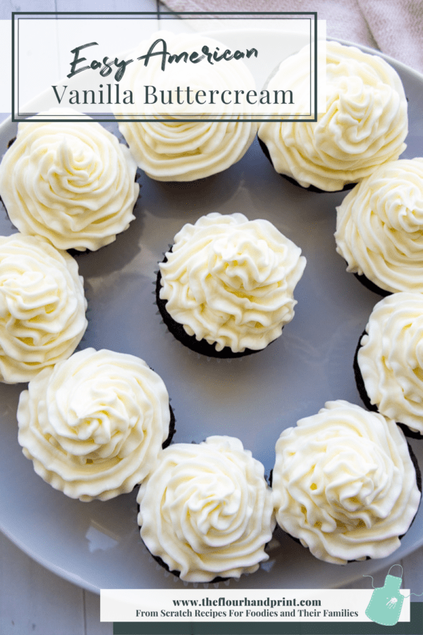 A plate of cupcakes with simple vanilla frosting on top