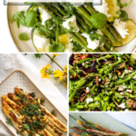 a collection of asparagus sides and main dishes
