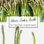 bundles of asparagus being prepped
