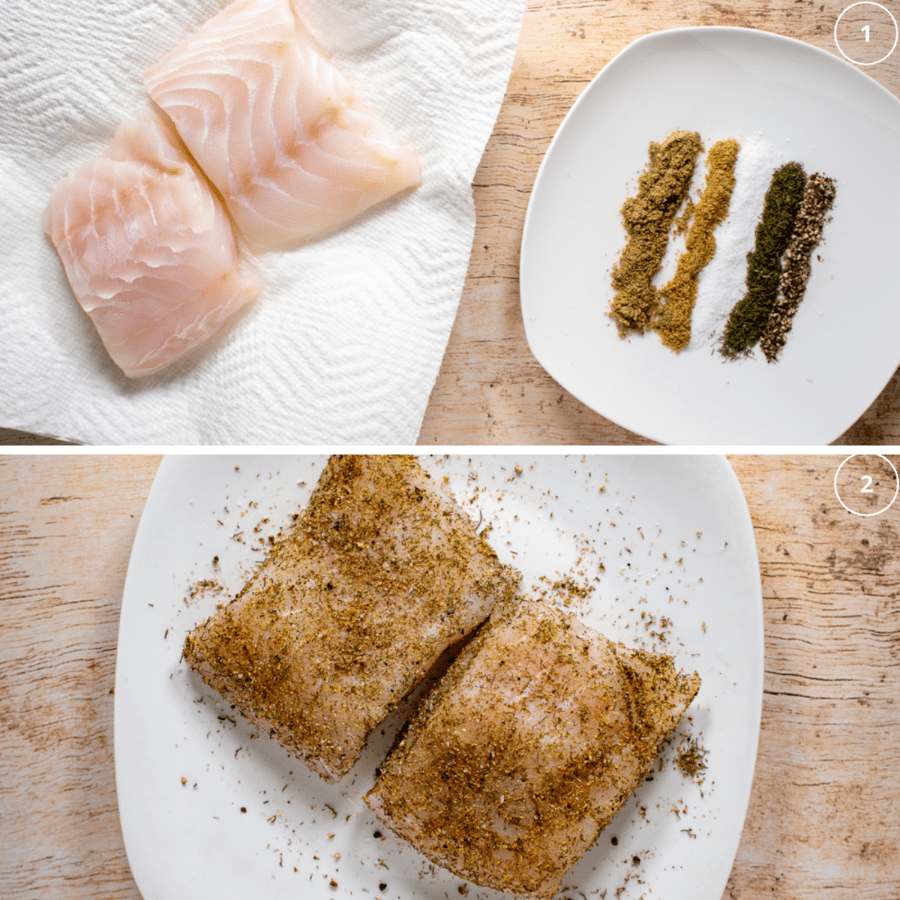 cod crusted with salt, coriander, dill, and flaxseed