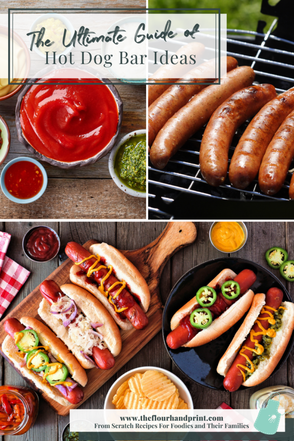 condiments and hot dogs grilled then assembled into gourmet hot dogs