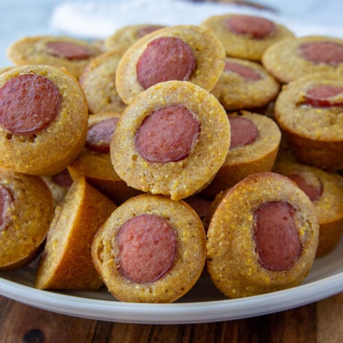 mini baked cornbread muffins with hot dog slices