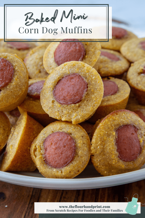 mini corn dog muffins piled on a plate.